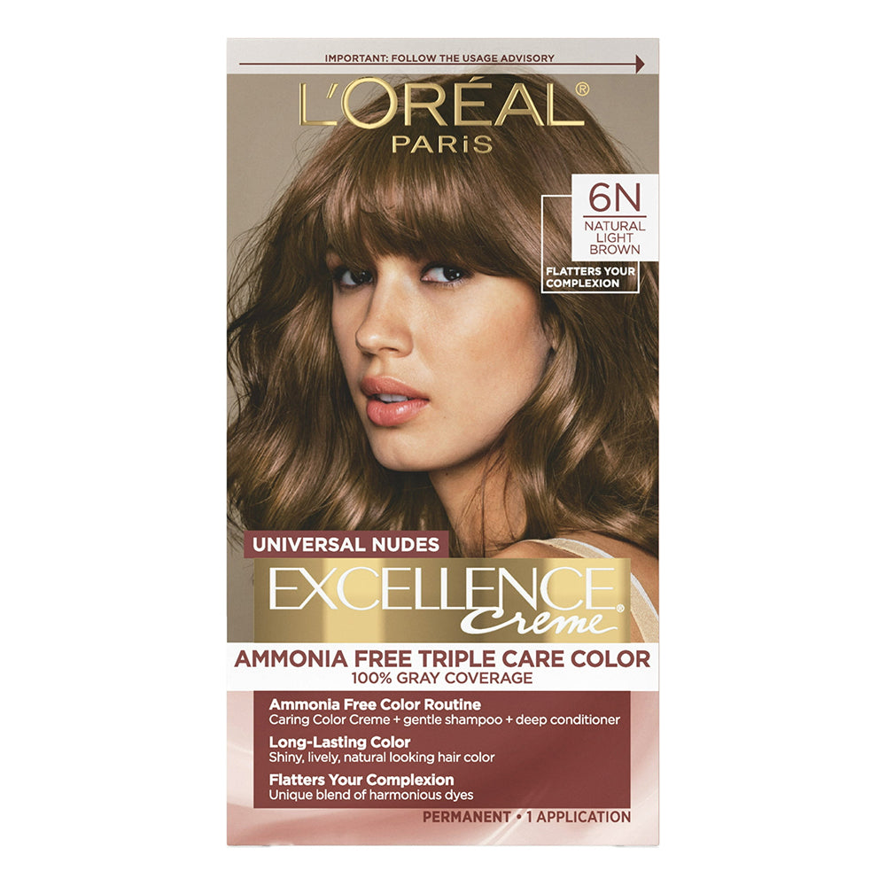 Loreal Paris Excellence Creme Universal Nudes Permanent Hair Color 6N Natural Light Brown 1Ea